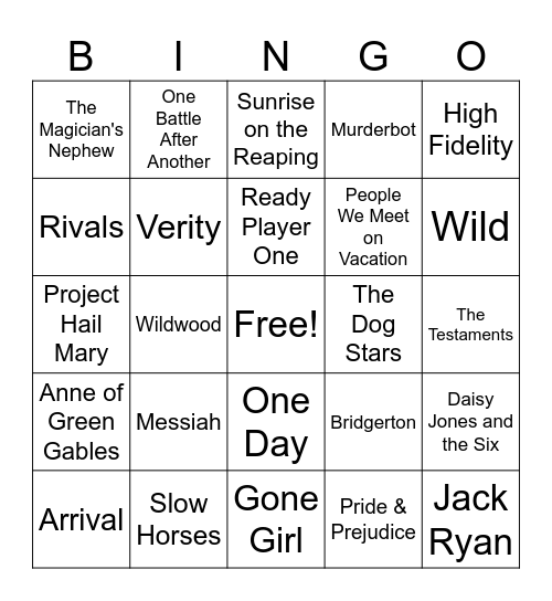 Page to Screen Bingo Card