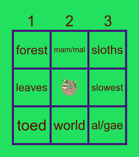 sloth bingo! Bingo Card