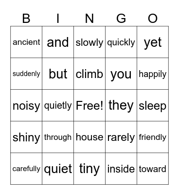 Parts of Speech Bingo Card