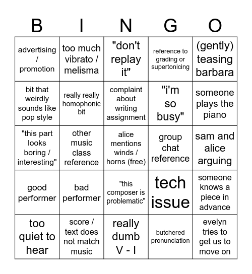 music history listening party Bingo Card