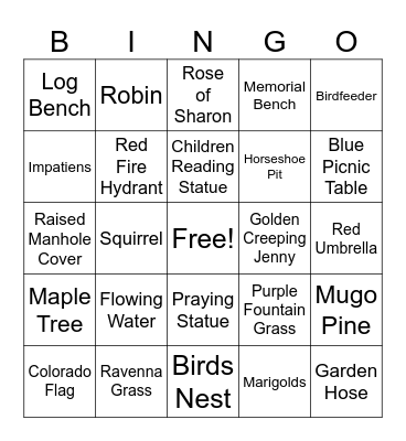 Nature Walk Bingo Card