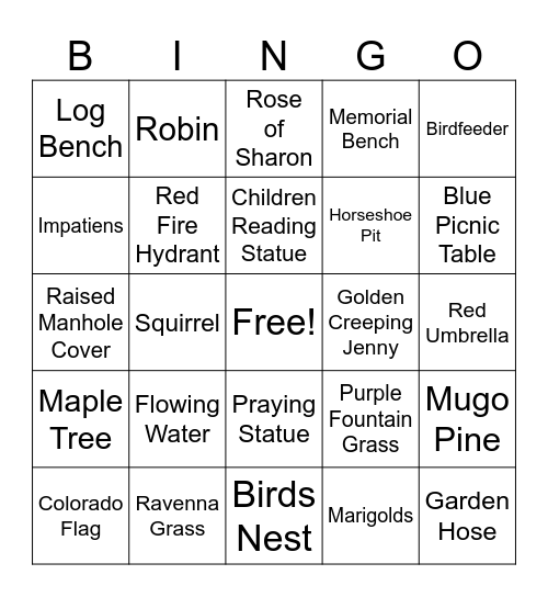 Nature Walk Bingo Card