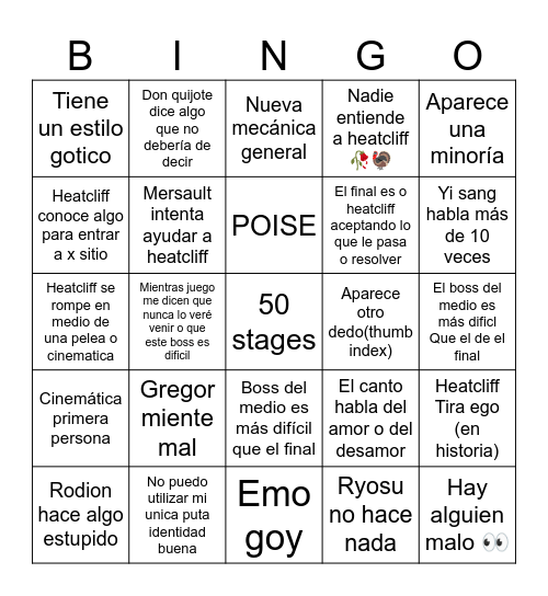 Bingo canto 6 Bingo Card