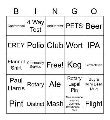 Rotary Brewhouse Bingo Card