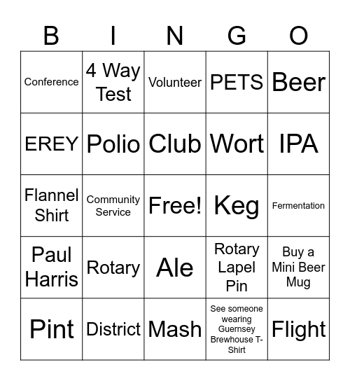 Rotary Brewhouse Bingo Card