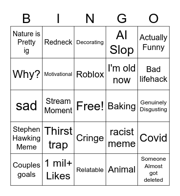 Instagram reels Bingo Card