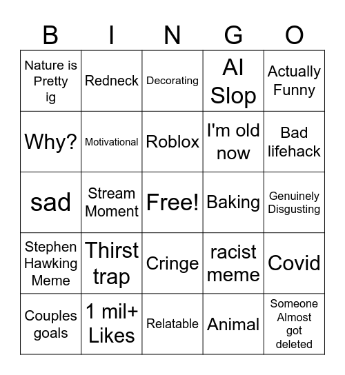 Instagram reels Bingo Card