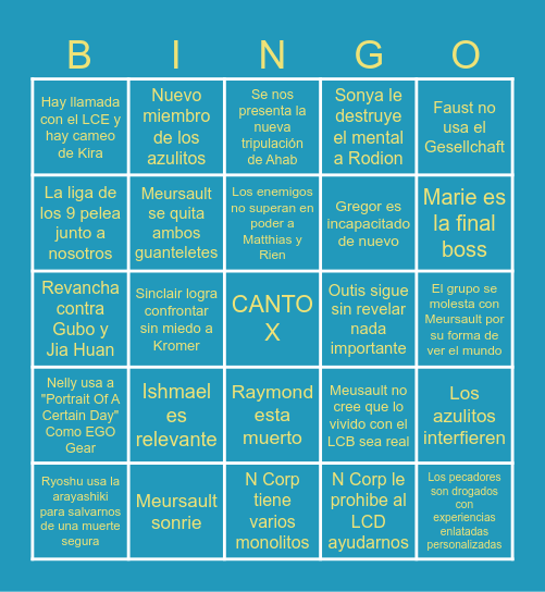 Canto X: The Gaze Bearing Bingo Card