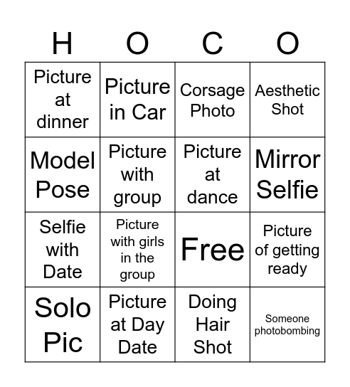 Hoco ‘26 Bingo Card