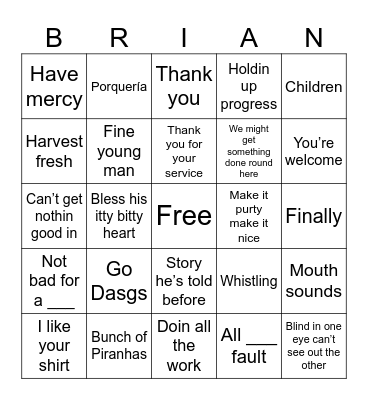 Brian catchphrase bingo Card