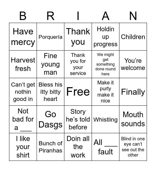Brian catchphrase bingo Card