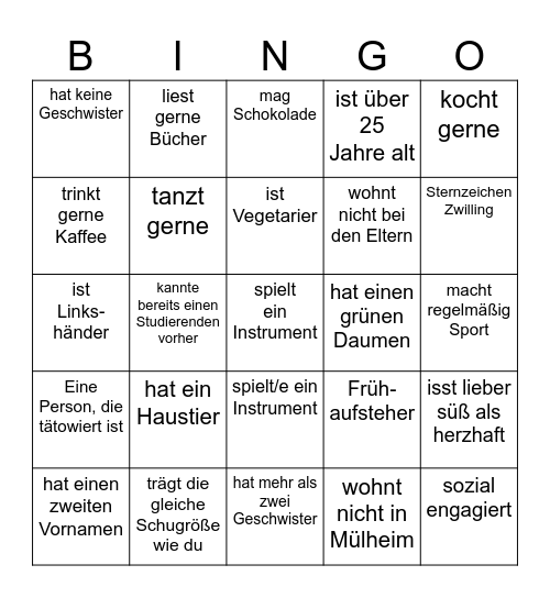 Kennenlern-Bingo Card