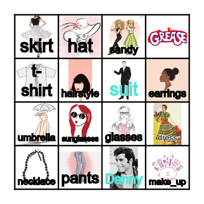 50's Fashion Bingo Card