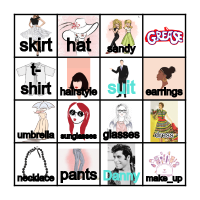 50's Fashion Bingo Card