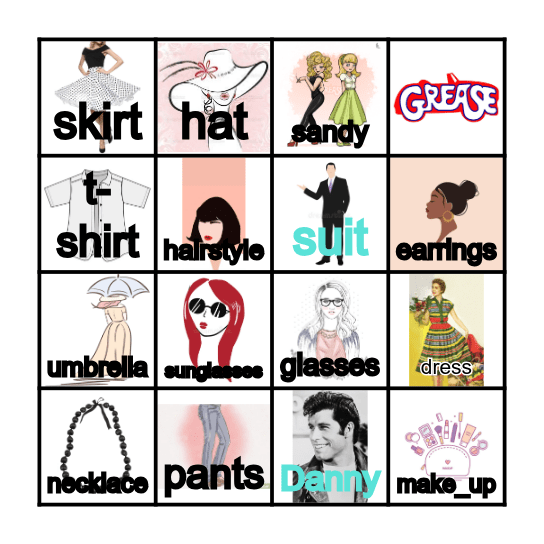 50's Fashion Bingo Card