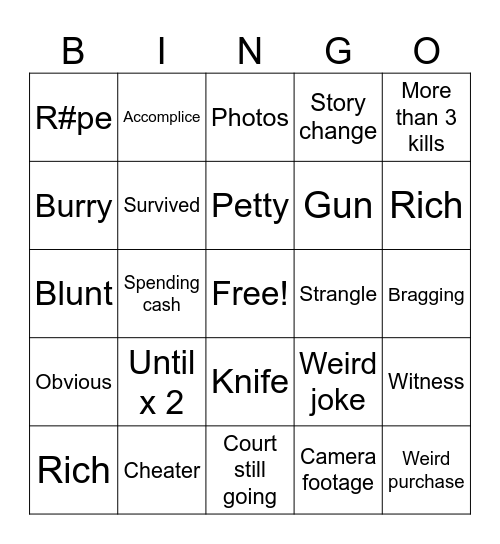 Ray William jingo Bingo Card