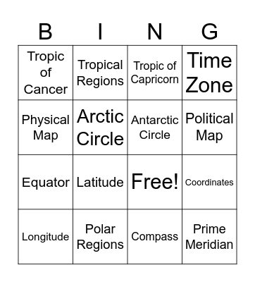 Geography Vocabulary Bingo Card