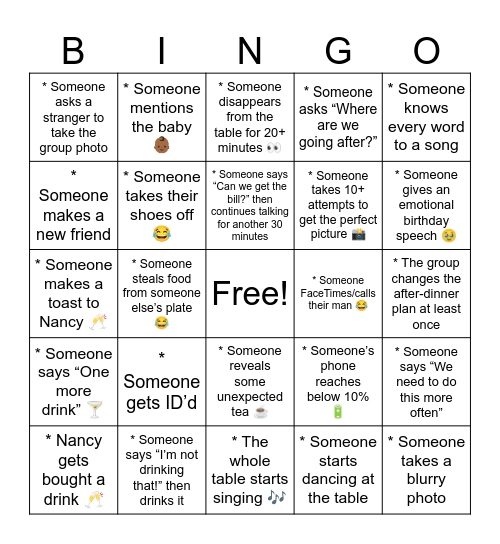 She’s outside again Bingo Card