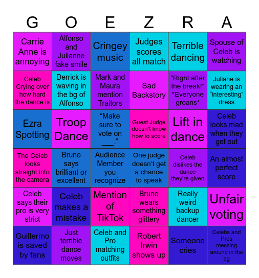 Dwts Bingo Card
