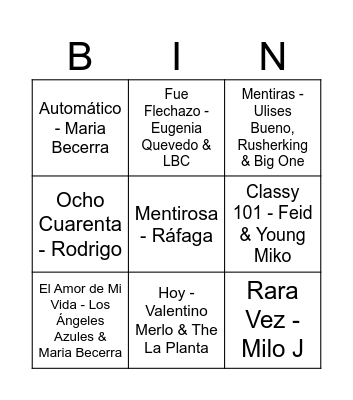 Bingo musical Bingo Card
