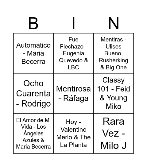 Bingo musical Bingo Card