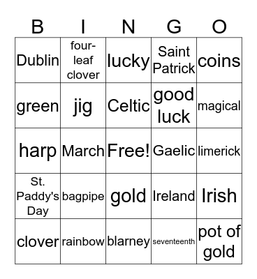 St.Patrick's Day Bingo Card