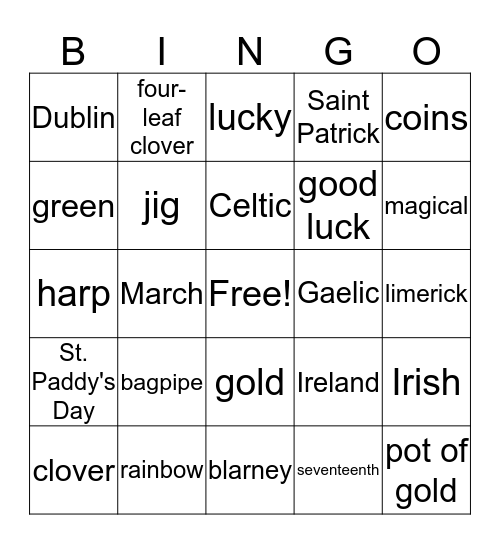 St.Patrick's Day Bingo Card