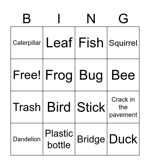 Outdoor Walk Bingo Card