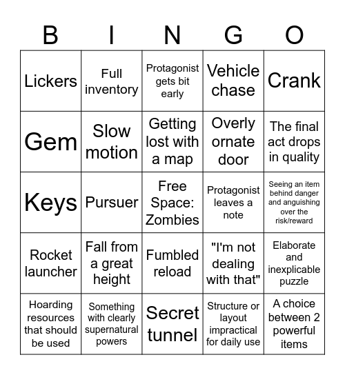Resident Evil Bingo Card