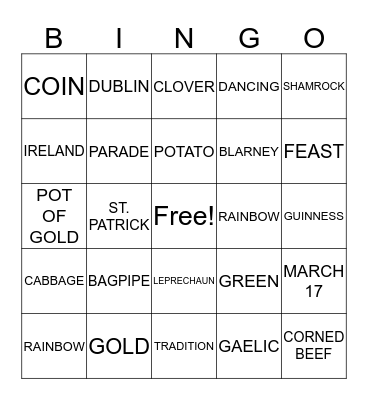 IRISH Bingo Card
