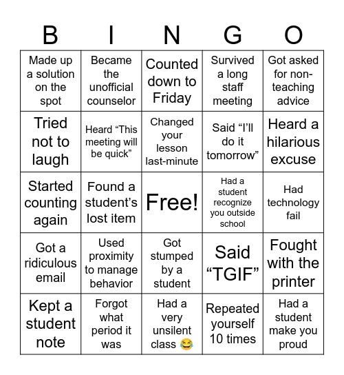 You Know You’re A Teacher When…. Bingo Card