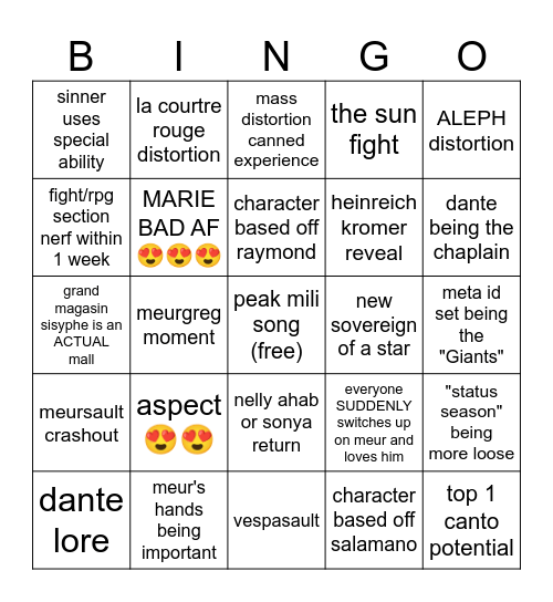 CANTO 10 BINGO Card