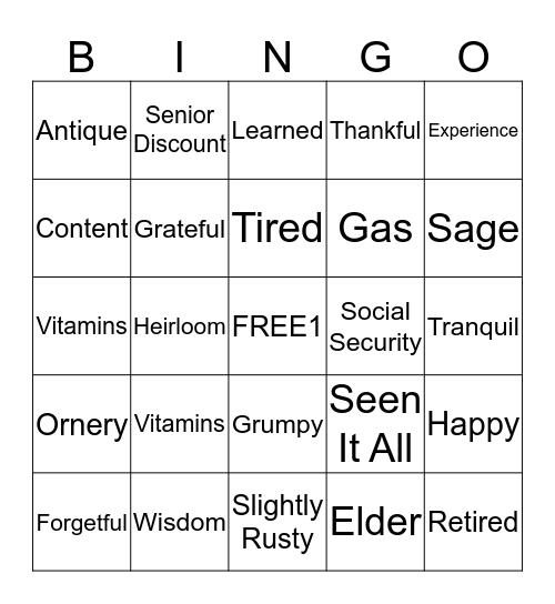 70th Birthday Bingo Card