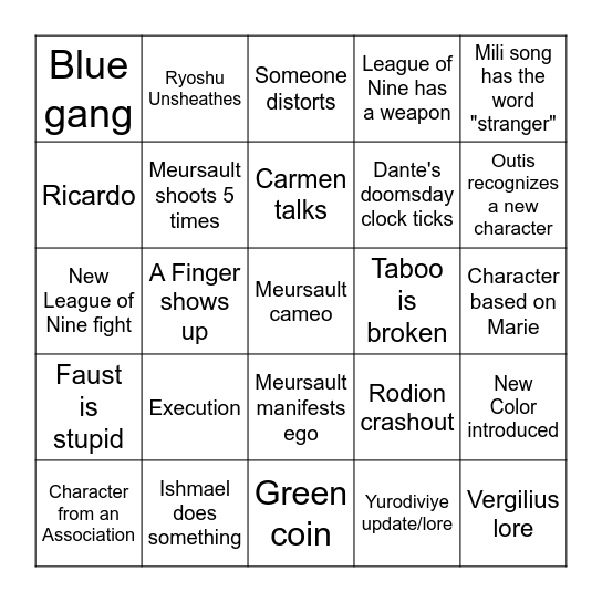 Canto 10 Bingo Card