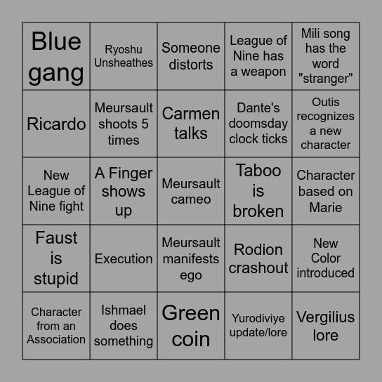 Canto 10 Bingo Card
