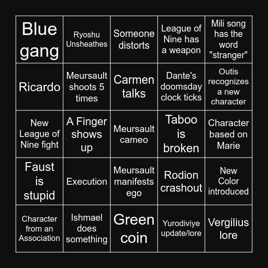 Canto 10 Bingo Card