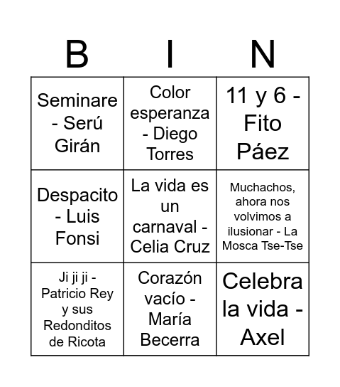 BINGO MUSICAL Bingo Card