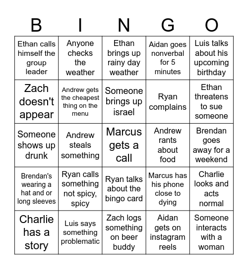 Untitled Bingo Card