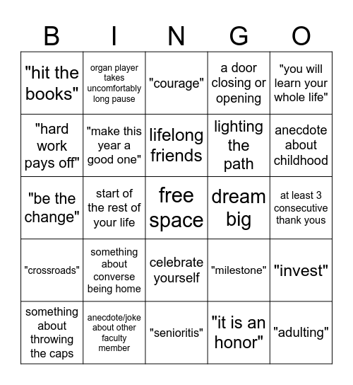 fall convocation Bingo Card