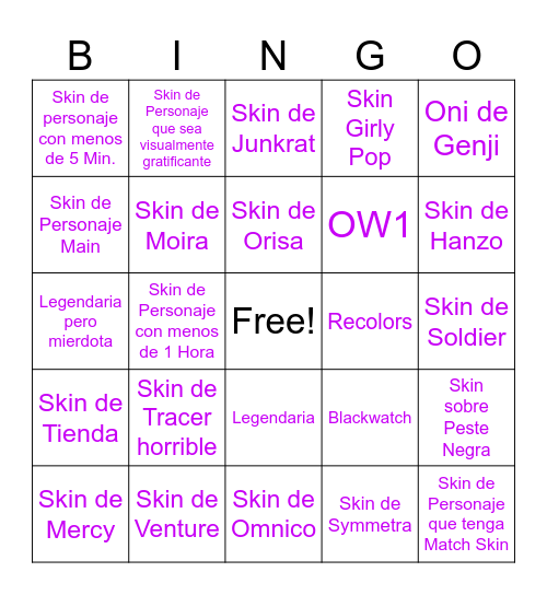 Skins que me puedan salir Bingo Card