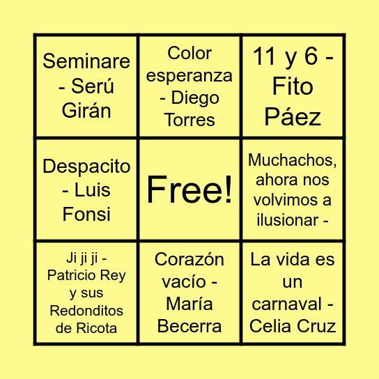 JOFRE MUSICAL Bingo Card