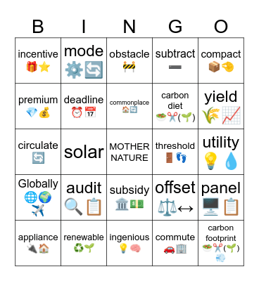 ESL - Energy Choices Read 5 Bingo Card