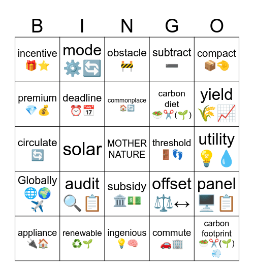 ESL - Energy Choices Read 5 Bingo Card