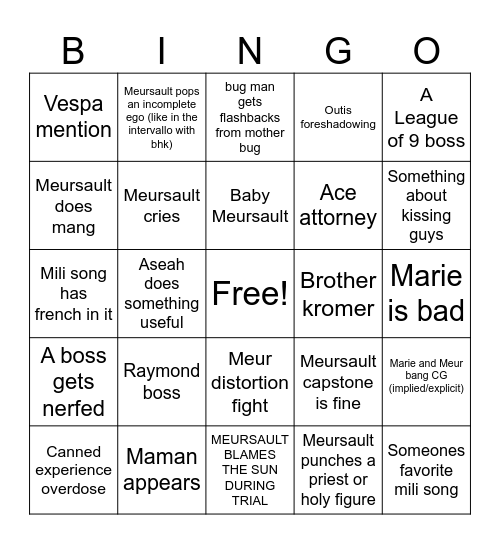 Canto 10 bingo lyre version Bingo Card