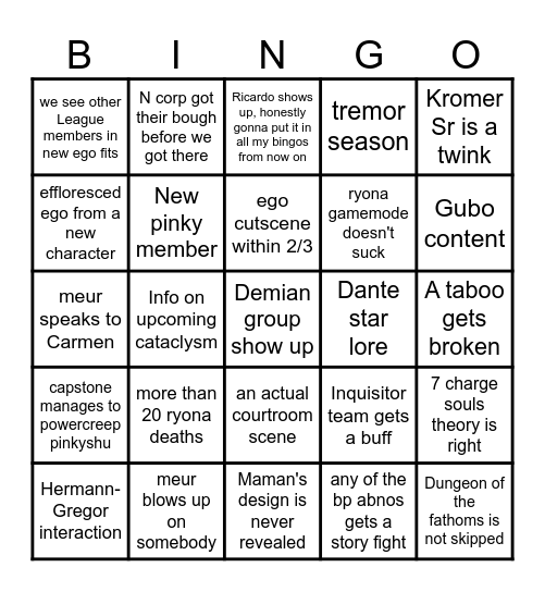 Limbingo c10 Bingo Card