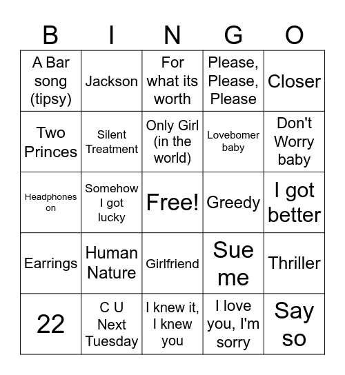Music Bingo Card