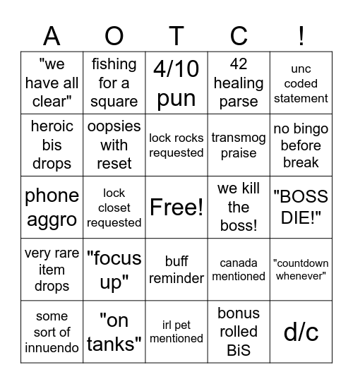 AOTCgo 2 Bingo Card