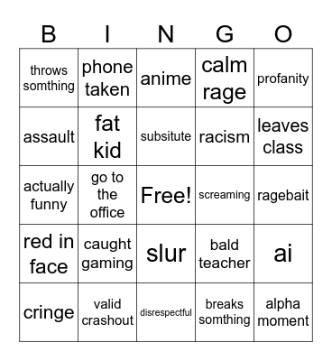 school crashouts Bingo Card