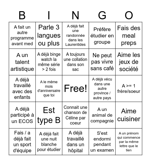 Bingo des Laurentides Bingo Card