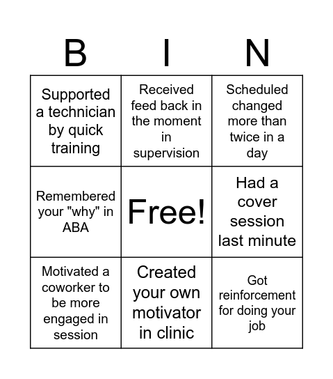 Team Training Bingo Card
